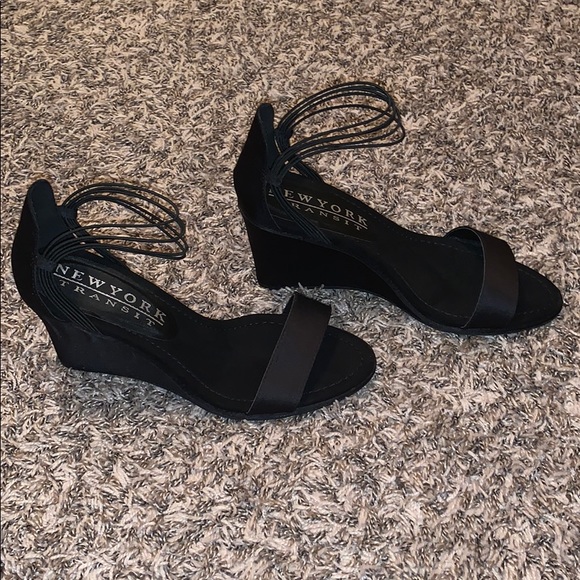 New York Transit Shoes - Black wedge heels with ankle strap